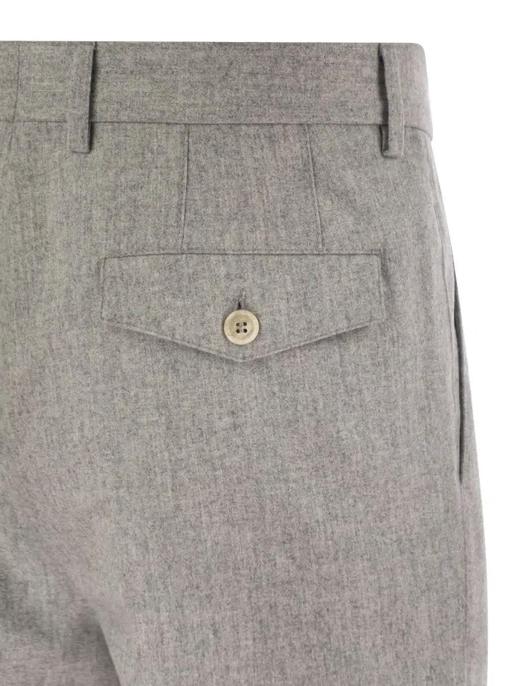 Leisure Fit Trousers In Virgin Wool Flannel With Double Darts In Pearl Product Image