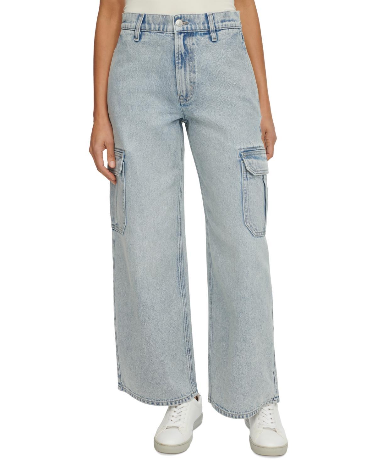 Calvin Klein Jeans Womens High Rise Wide-Leg Cotton Cargo Jeans Product Image