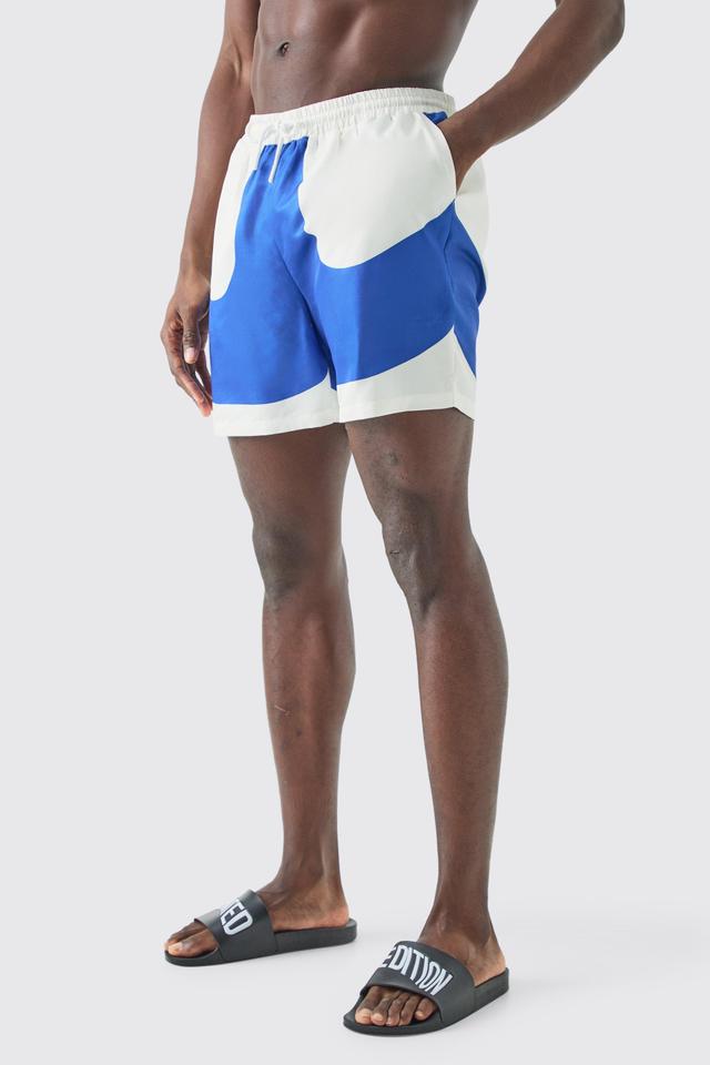 Mens Blue Mid Length Colour Block Swim Short, Blue Product Image