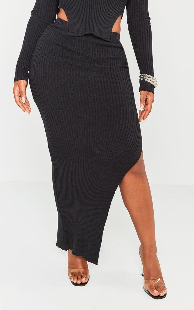 Shape Black Knit Split Side Midaxi Skirt Product Image