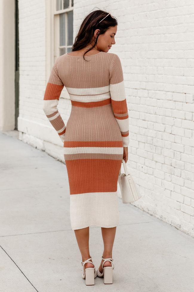 Let's Go Out Tan Stripe Sweater Dress Product Image