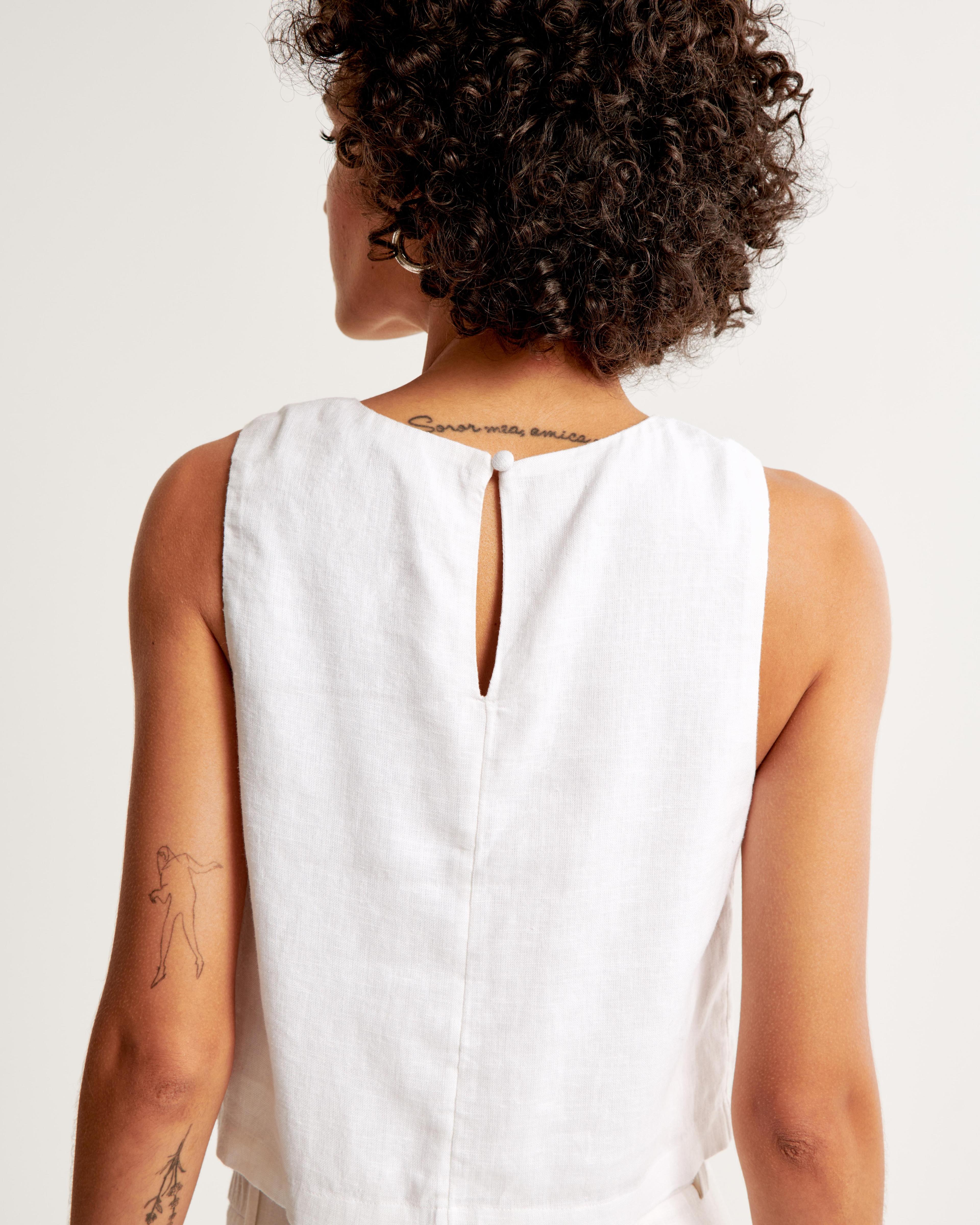 Linen-Blend High-Neck Set Top Product Image