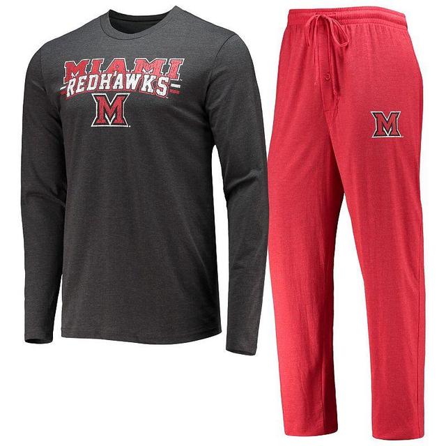 Mens Concepts Sport Red/Heathered Charcoal Miami University RedHawks Meter Long Sleeve T-Shirt & Pants Sleep Set Product Image