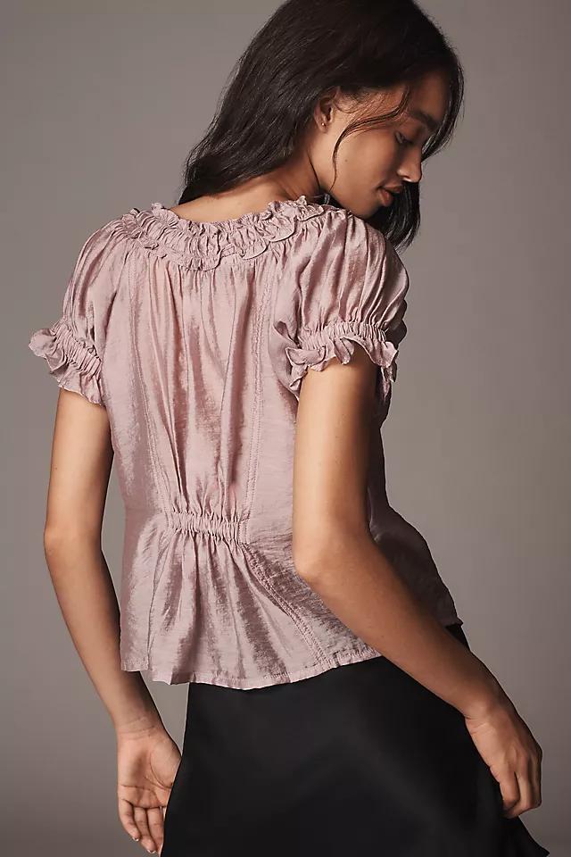 Pilcro Short-Sleeve Sheer Silky Blouse Product Image