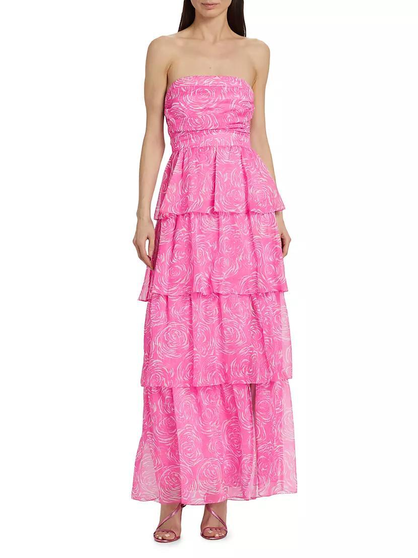 Gaston Tiered Floral Strapless Maxi Dress Product Image