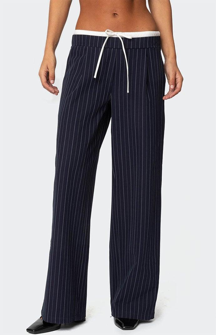 Edikted Women's Pinstripe Peekaboo Drawstring Pants in Navy/White - Product Image