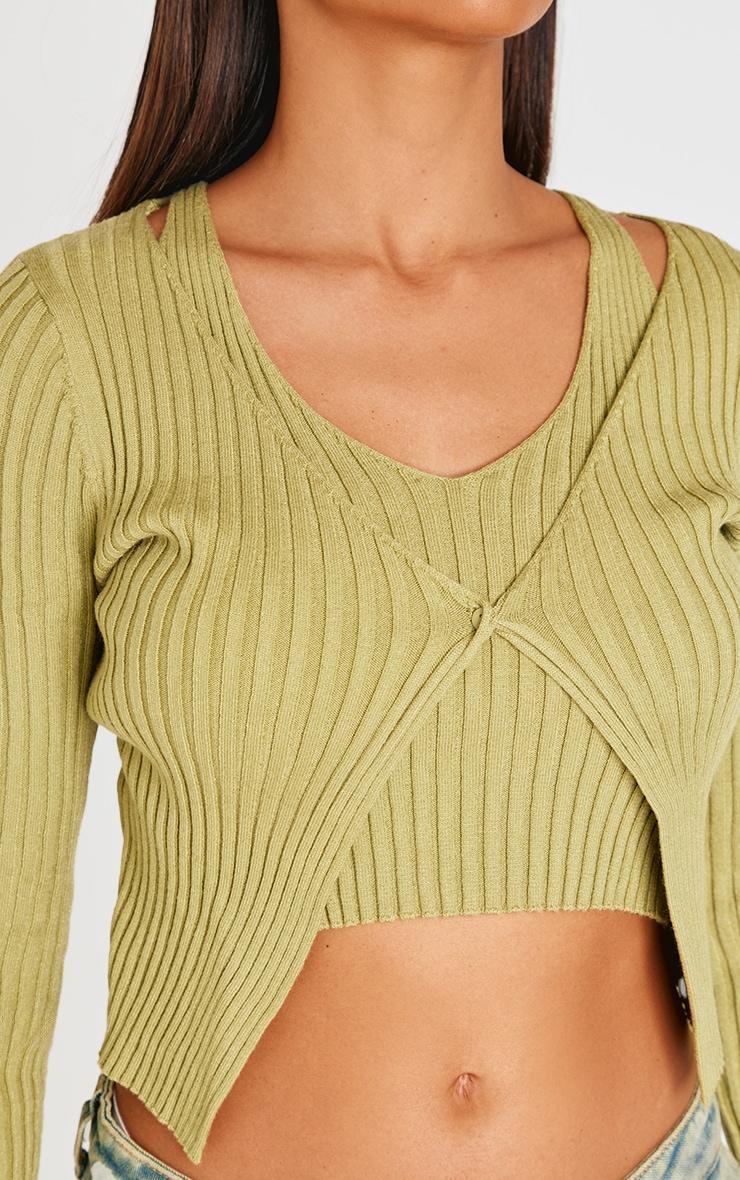 Olive Knit Double Layer Top Product Image