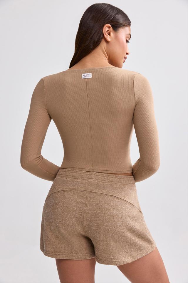 Ribbed Modal V-Neck Crop Top in Mocha Brown Female Product Image