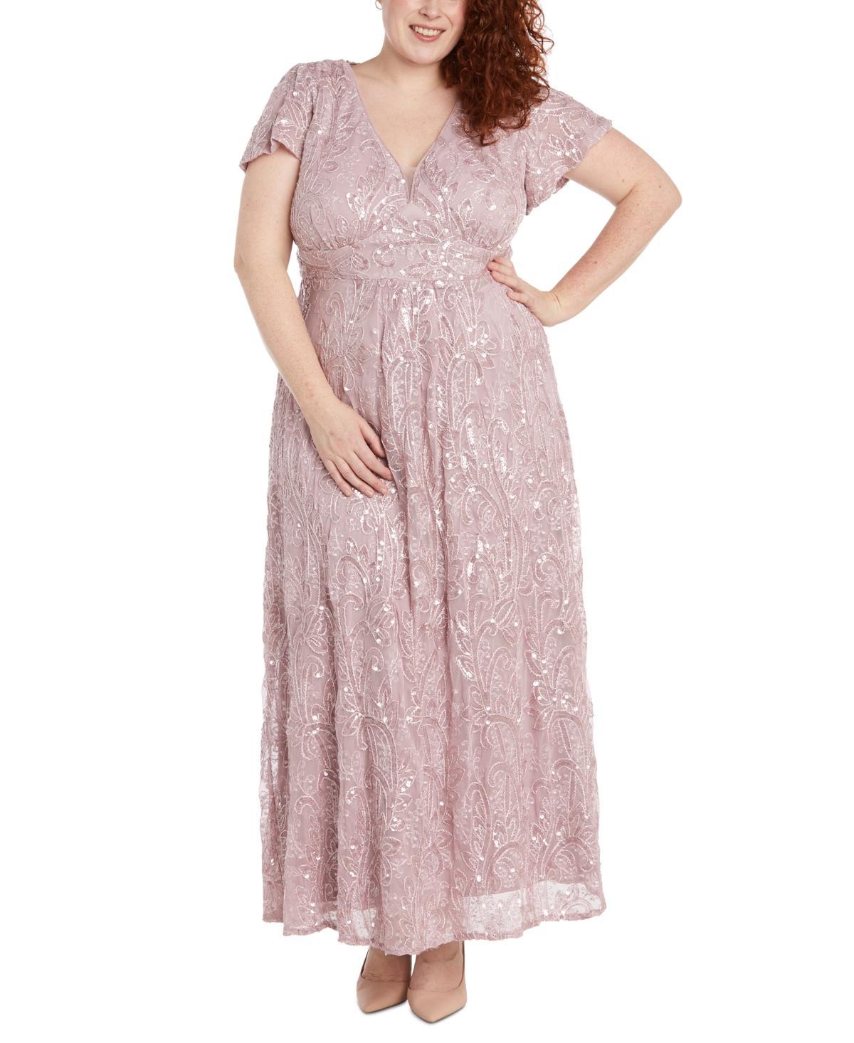 R & M Richards Plus Size Sequined Fit & Flare Gown Product Image