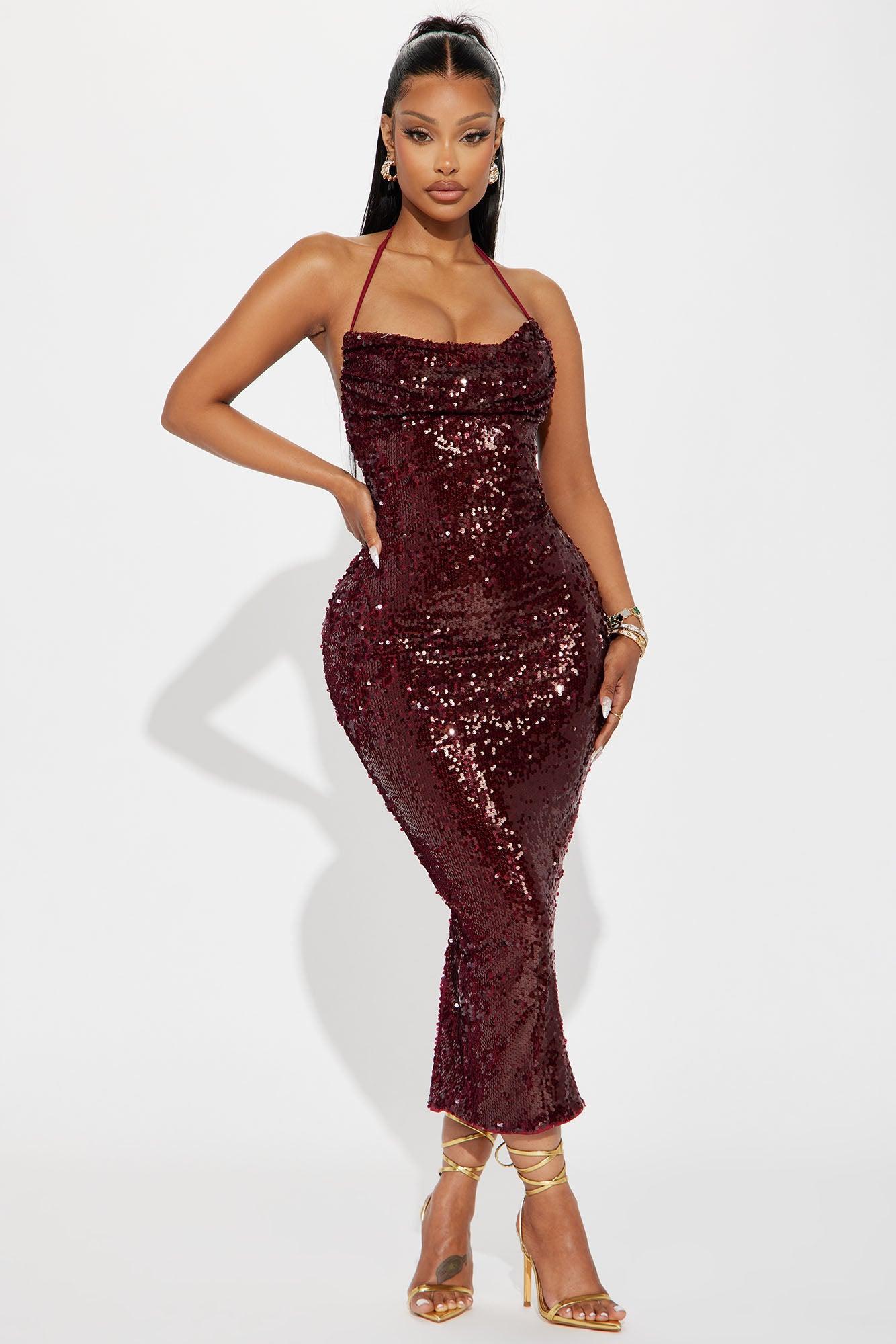 Truth Be Told Sequin Midi Dress - Burgundy Product Image