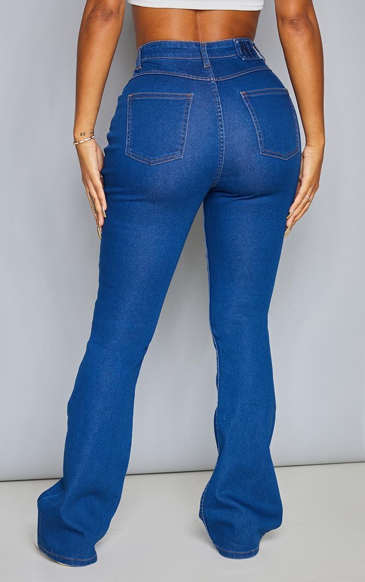 PRETTYLITTLETHING Shape Mid Blue Wash Stretch Denim Flared Jeans Product Image