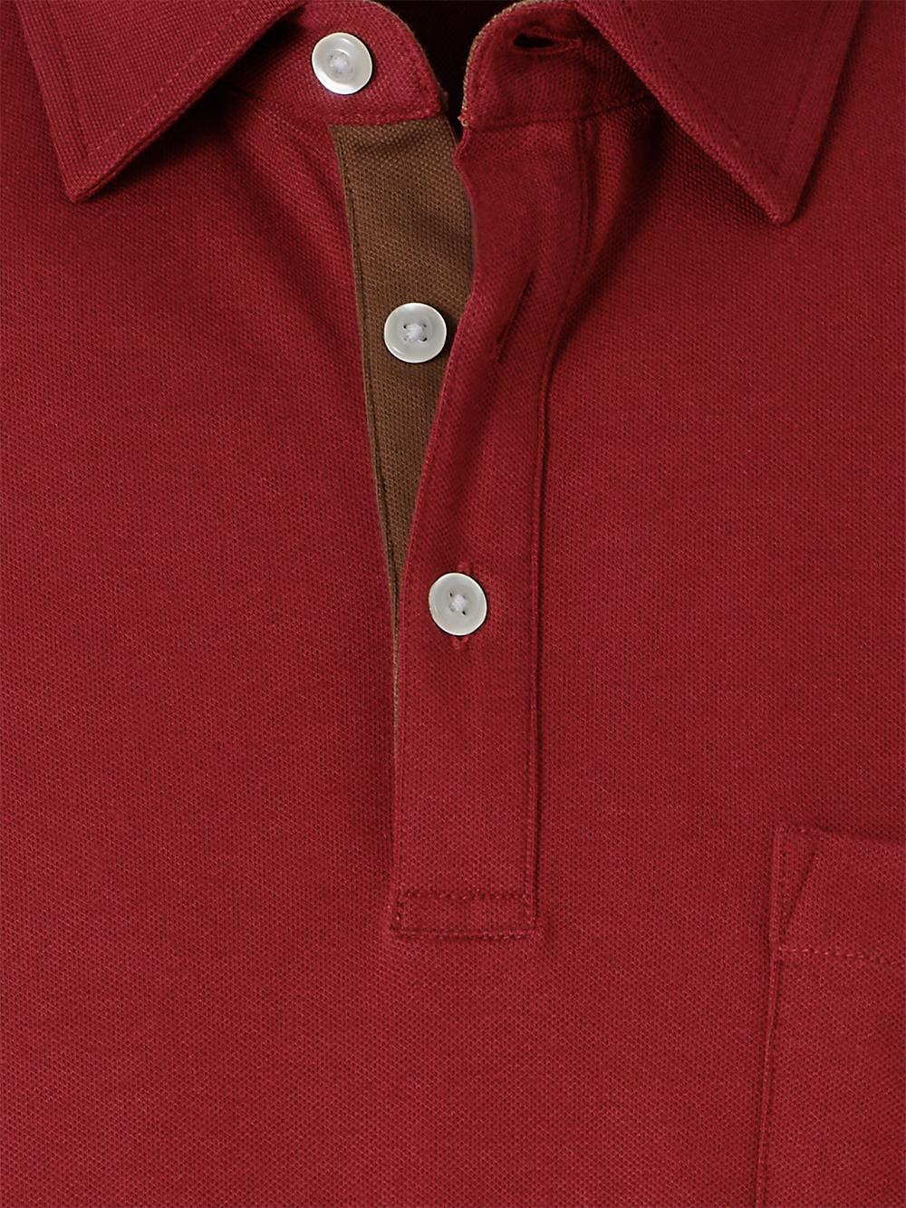 Cotton/Spandex Pique Three Button Polo - Burgundy Product Image