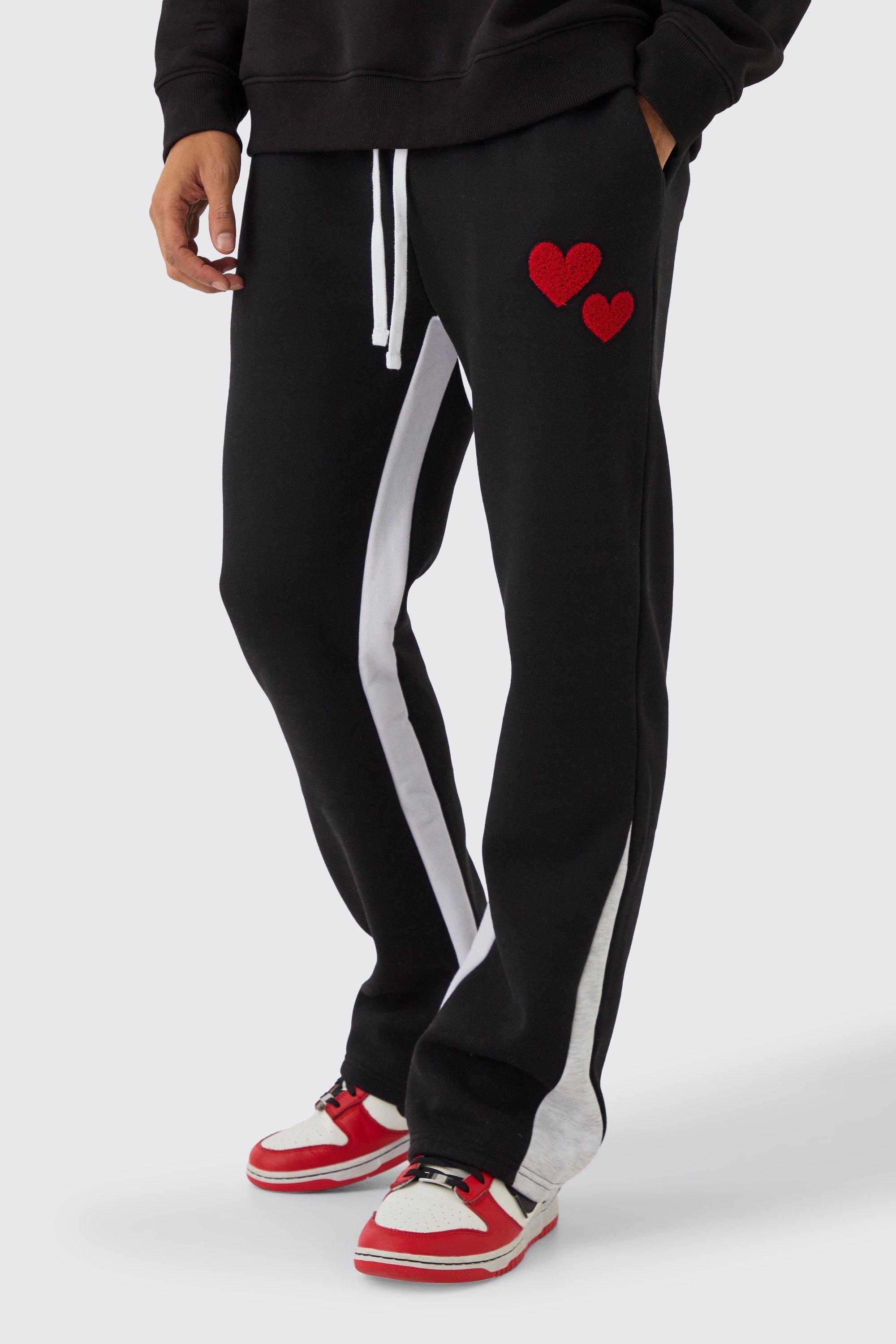 Regular Fit Heart Borg Applique Gusset Sweatpants | boohooMAN USA product image