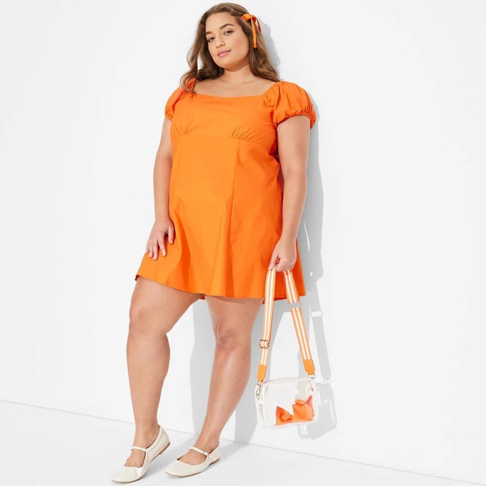 Womens Game Day Puff Short Sleeve Mini Dress - Wild Fable Orange 2X Product Image