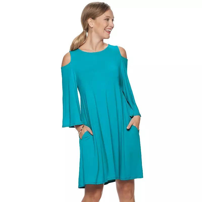 Womens Nina Leonard Draped Sleeve Cold-Shoulder Dress Product Image