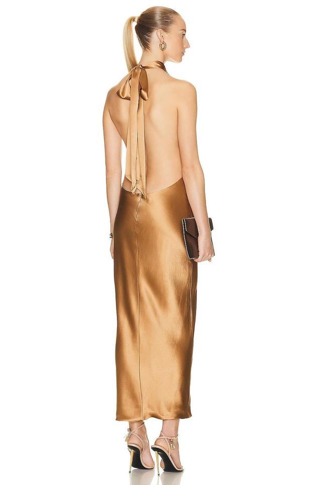 AEXAE Silk Maxi Dress in Metallic Copper Product Image