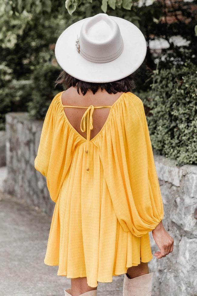 As Free As The Wind Yellow V Neck Bubble Sleeve Mini Dress FINAL SALE Product Image