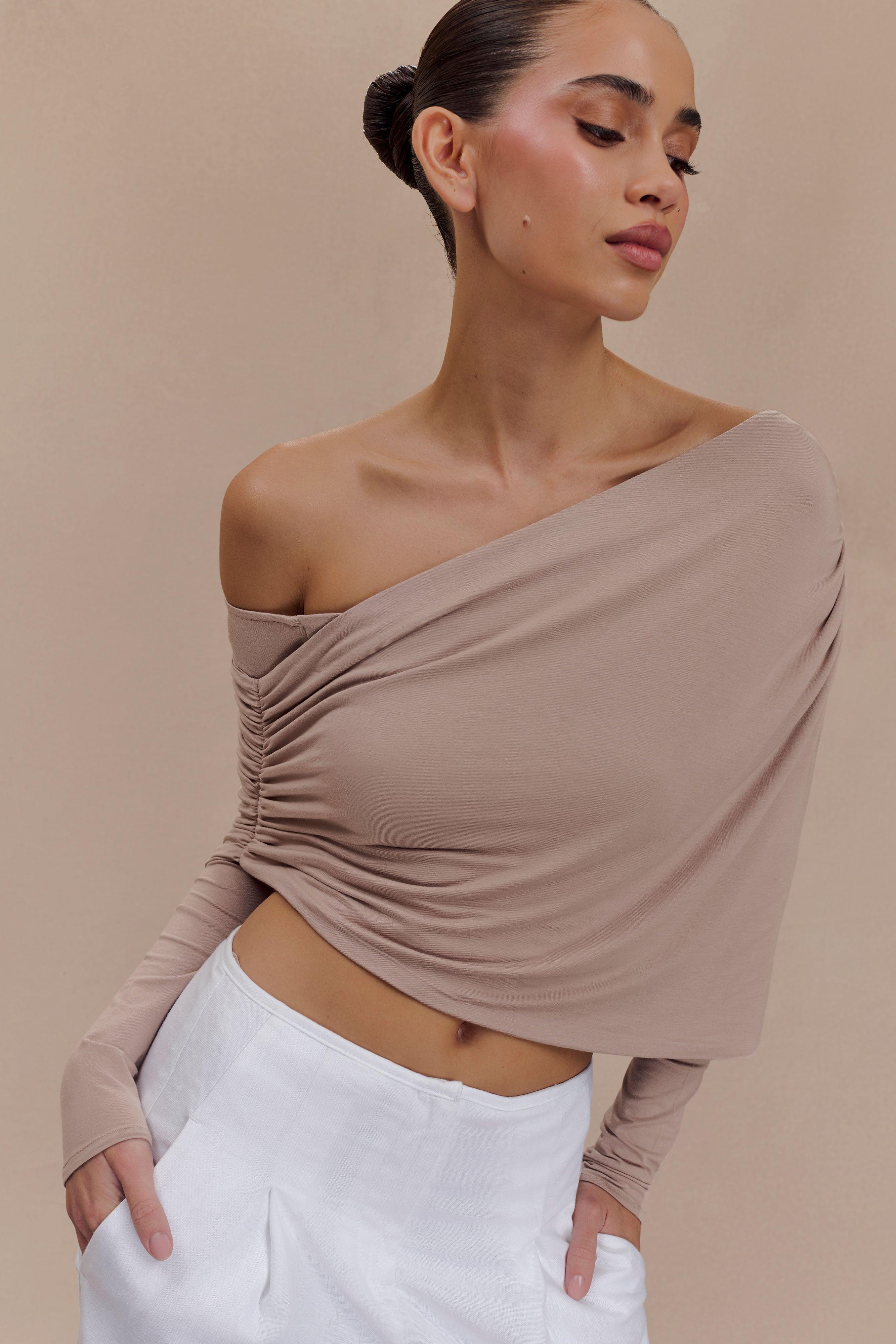 Corinna Modal One Shoulder Top - Mushroom Product Image