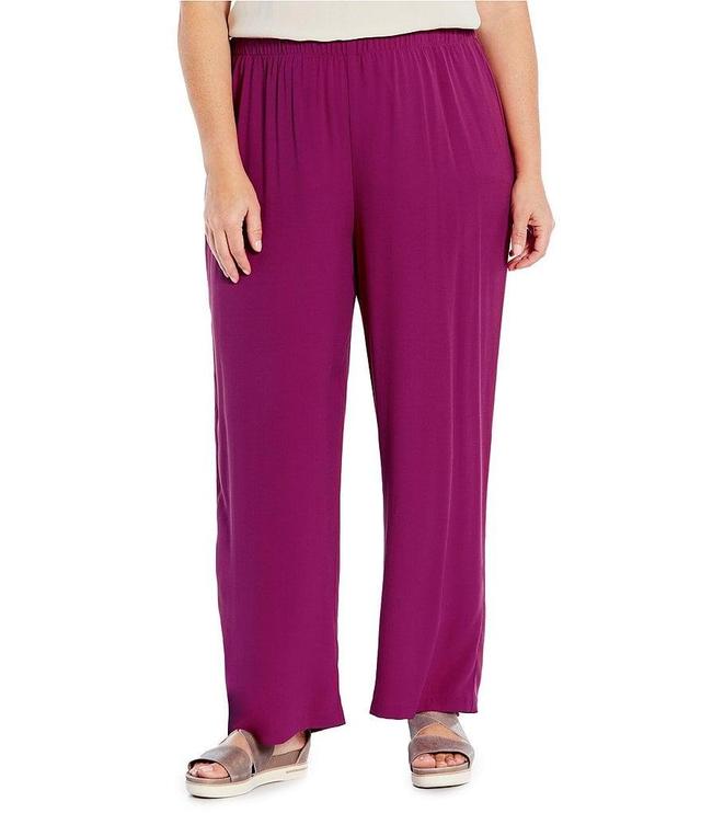 Eileen Fisher Plus Size Silk Georgette Crepe Elastic Waisted Wide-Leg Pull-On Ankle Pants Product Image