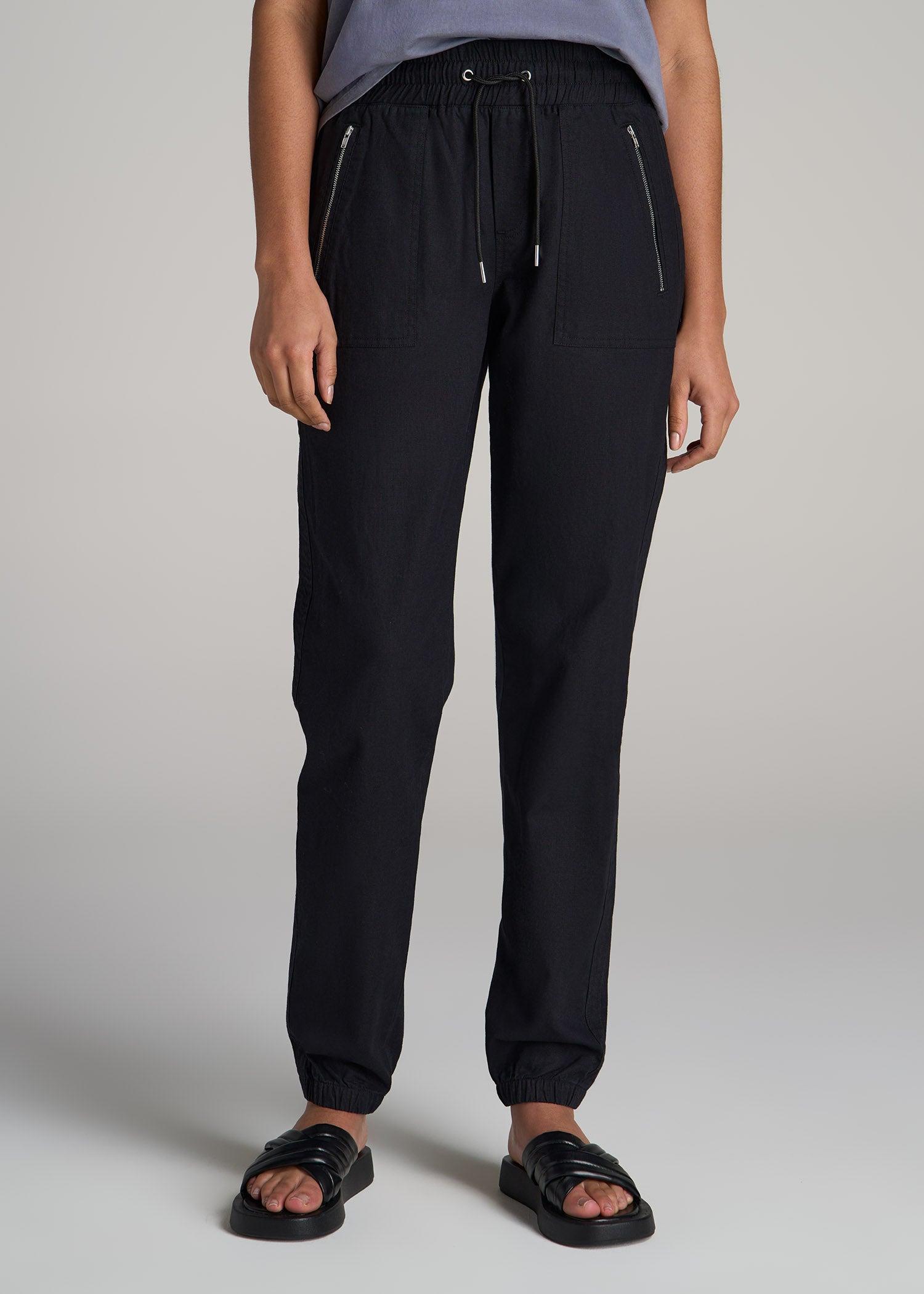 Pull-On Linen Joggers for Tall Women in Black Female Product Image