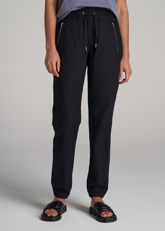 Pull-On Linen Joggers for Tall Women in Black Product Image