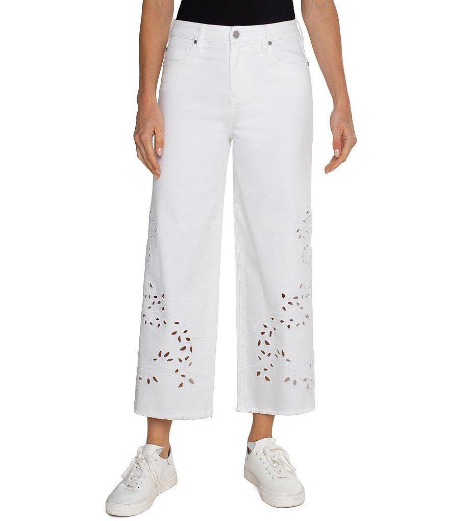 Liverpool Los Angeles Stride Eyelet Embroidered High Rise Frayed Hem Wide Leg Cropped Pants product image