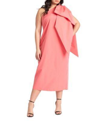 Plus Size One Shoulder Bow Column Dress Product Image