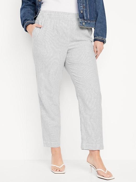 High-Waisted Linen-Blend Straight Pants Product Image