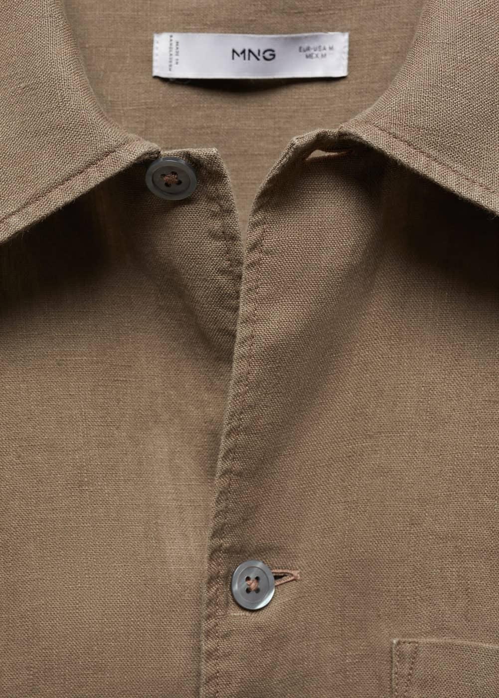 MANGO MAN - Regular fit 100% linen shirt with pocket khakiMen Product Image