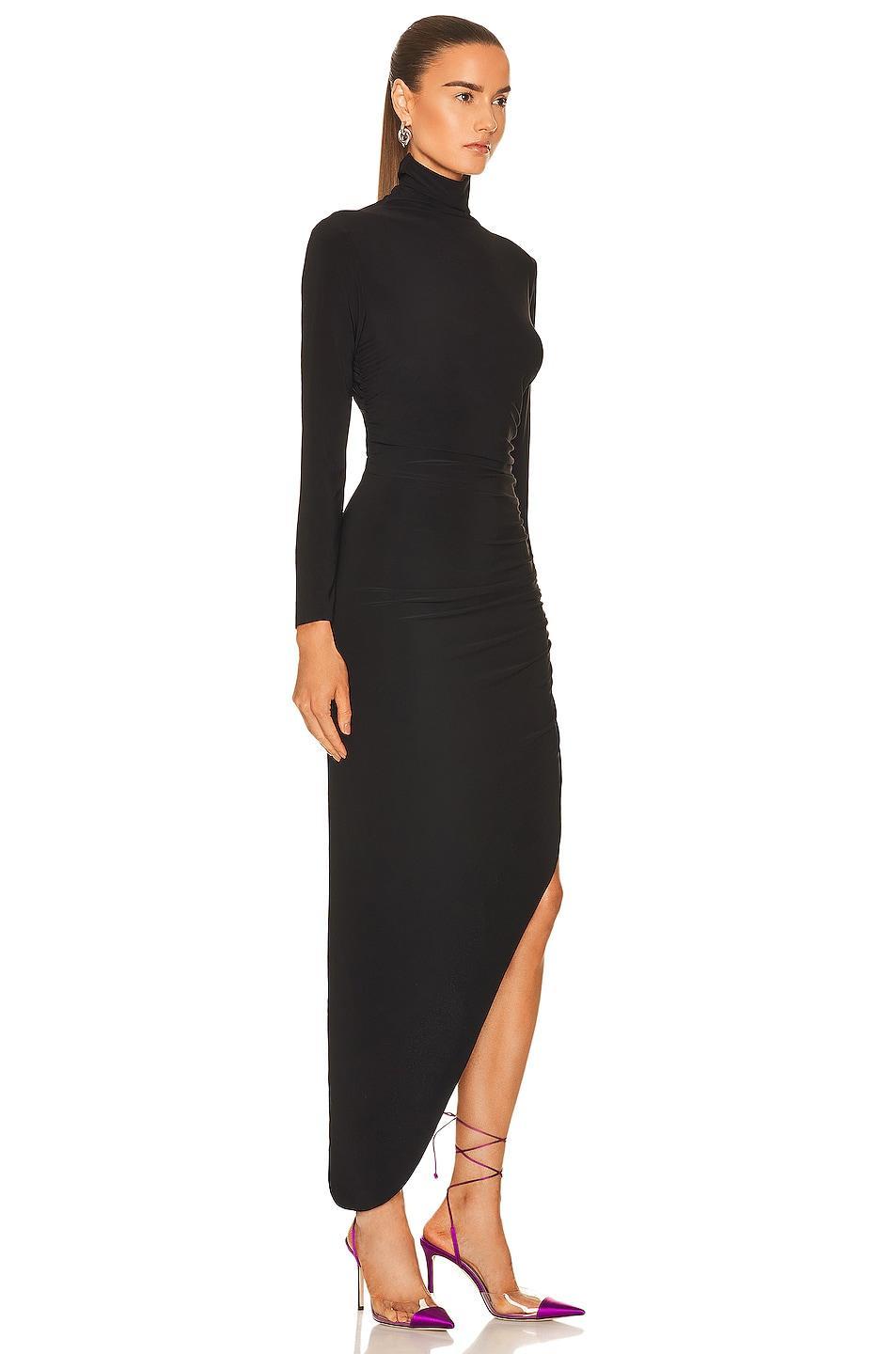 Norma Kamali Long Sleeve Turtleneck Side Drape Gown in Black - Black. Size XS (also in S). Product Image