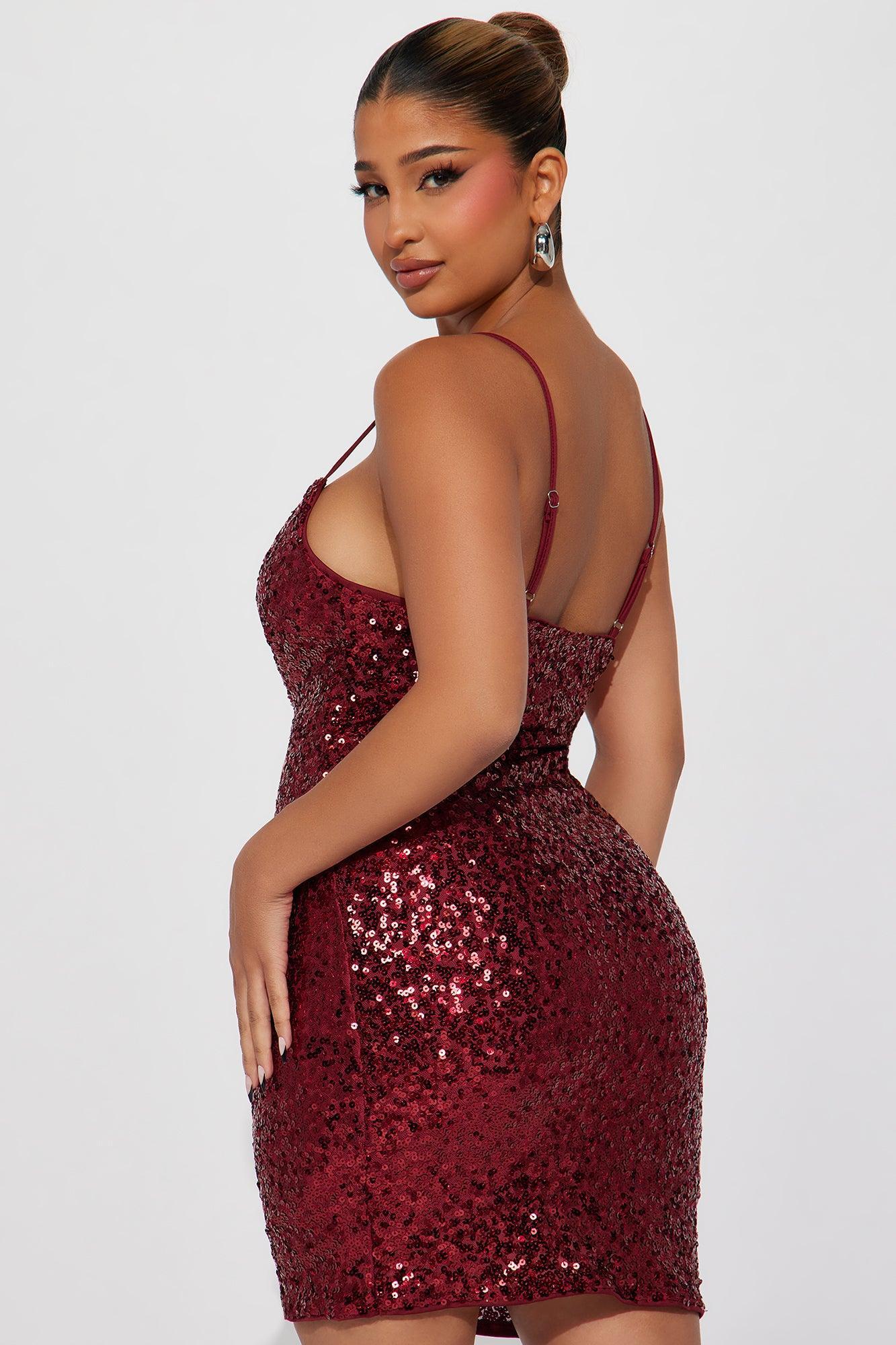 Twilight Sequin Mini Dress - Burgundy Product Image