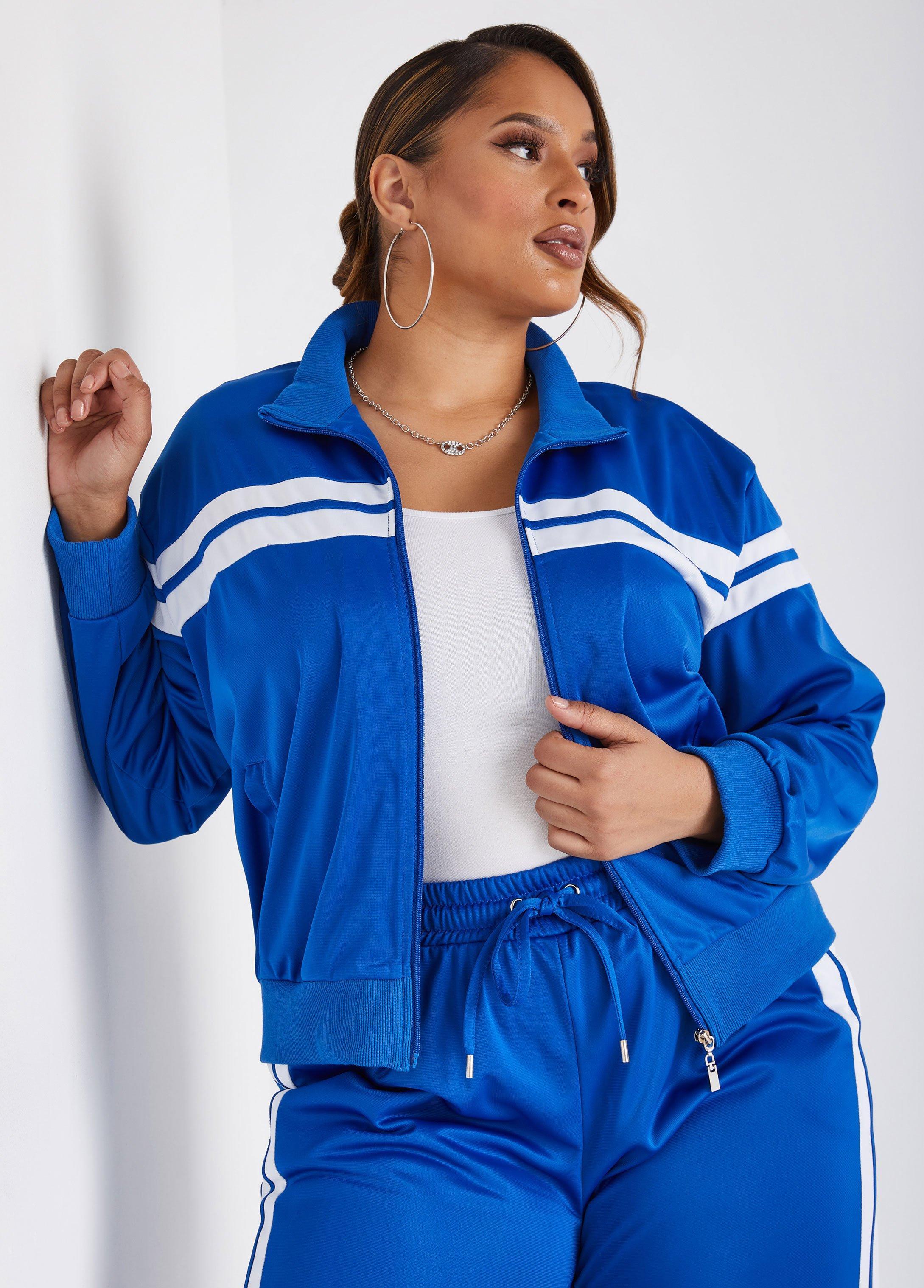 Plus Size Zip Front Striped Track Jacket, - Ashley Stewart Product Image