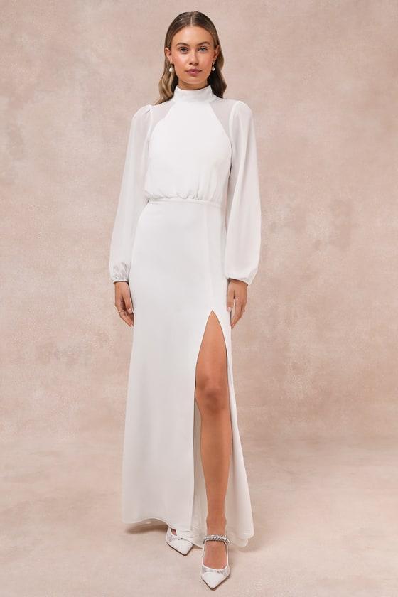 Graceful Entrance White Long Sleeve Backless Maxi Dress Product Image