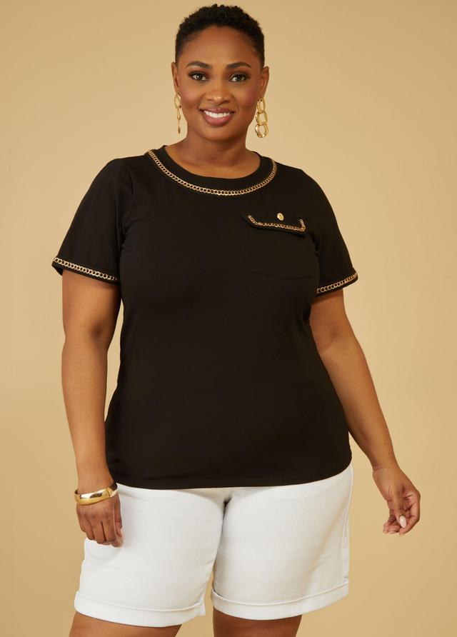 Plus Size Chain Trimmed Jersey Tee Ashley Stewart Product Image