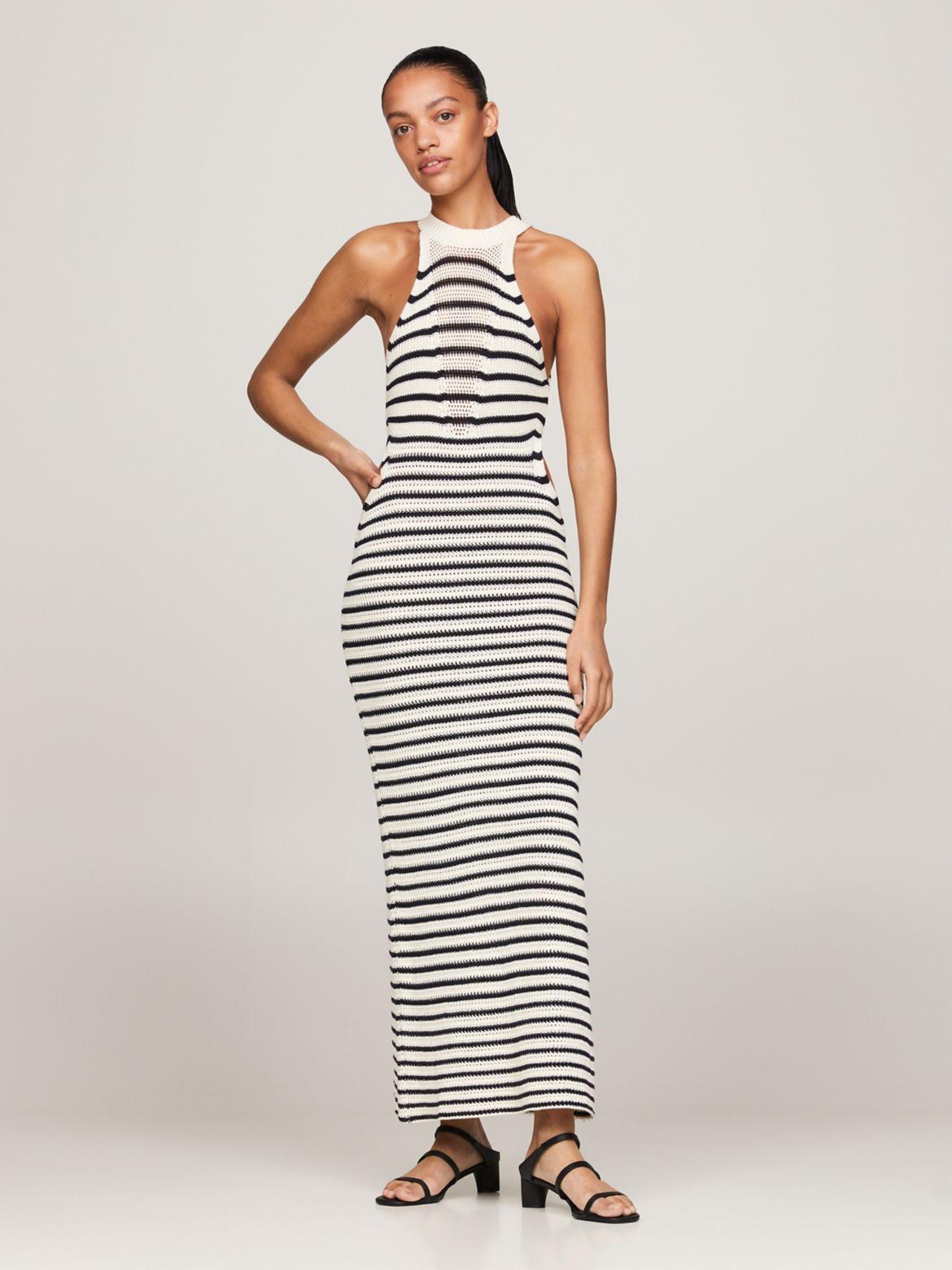 Tommy Hilfiger Women's Crochet Stripe Halter Midi Sweater Dress Product Image