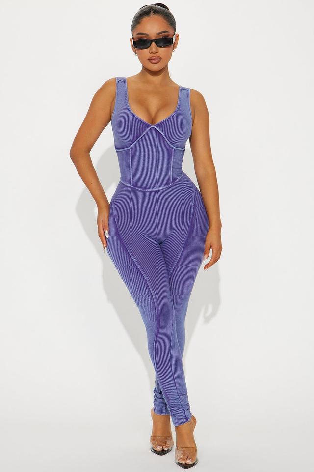 Andrea Mineral Wash Rib Jumpsuit - Purple Product Image