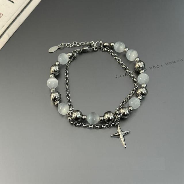 Cross Faux Cat's Eye Stone Beaded Bracelet Product Image