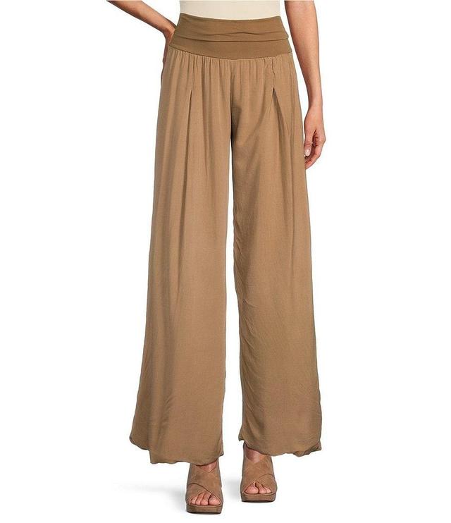 M Made in Italy Pleat Front Wide Leg Pull-On Pants Product Image