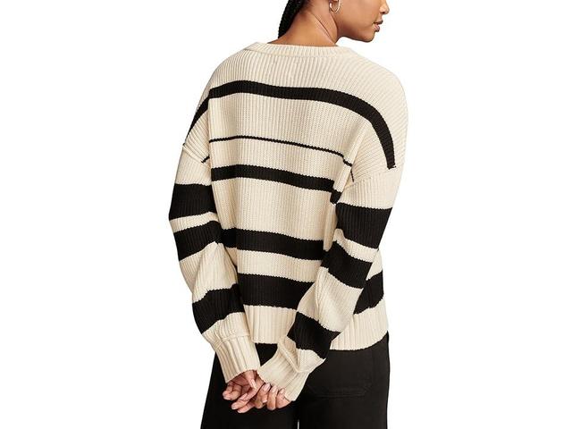 Lucky Brand Notch Neck Pullover (Tofu/Black Stripe) Women's Clothing Product Image