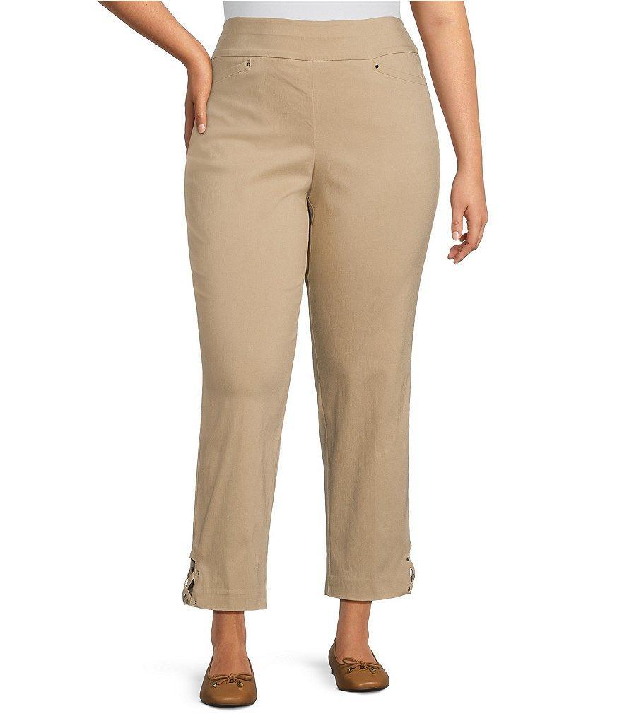 Allison Daley Plus Size Criss Cross Hem Detail Pull-On Straight Leg Coordinating Ankle Pants Product Image