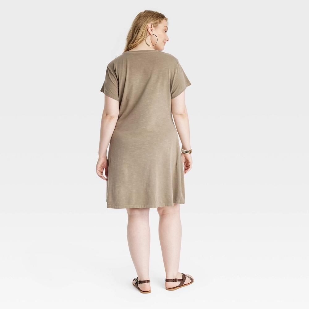 Womens Short Sleeve Ruched Knit Mini T-Shirt Dress - Universal Thread Brown XXL Product Image