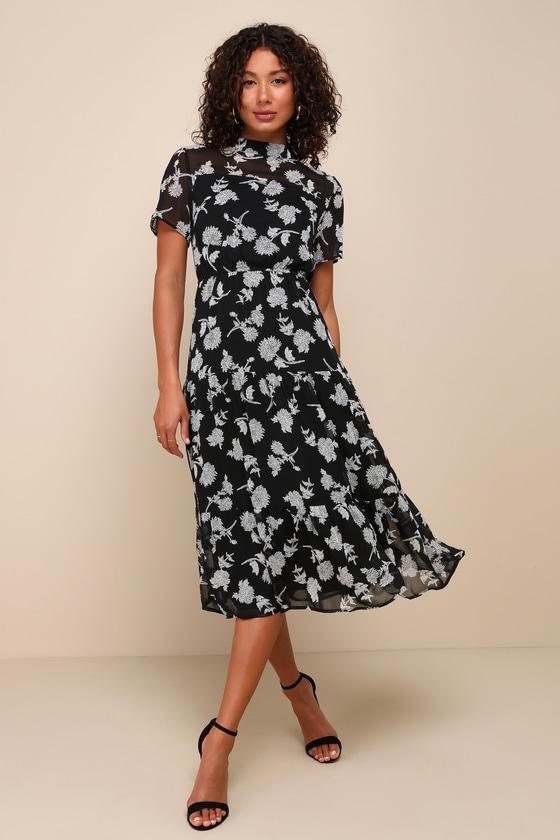 Floral Dressed Up Black Floral Print Midi Dress Product Image