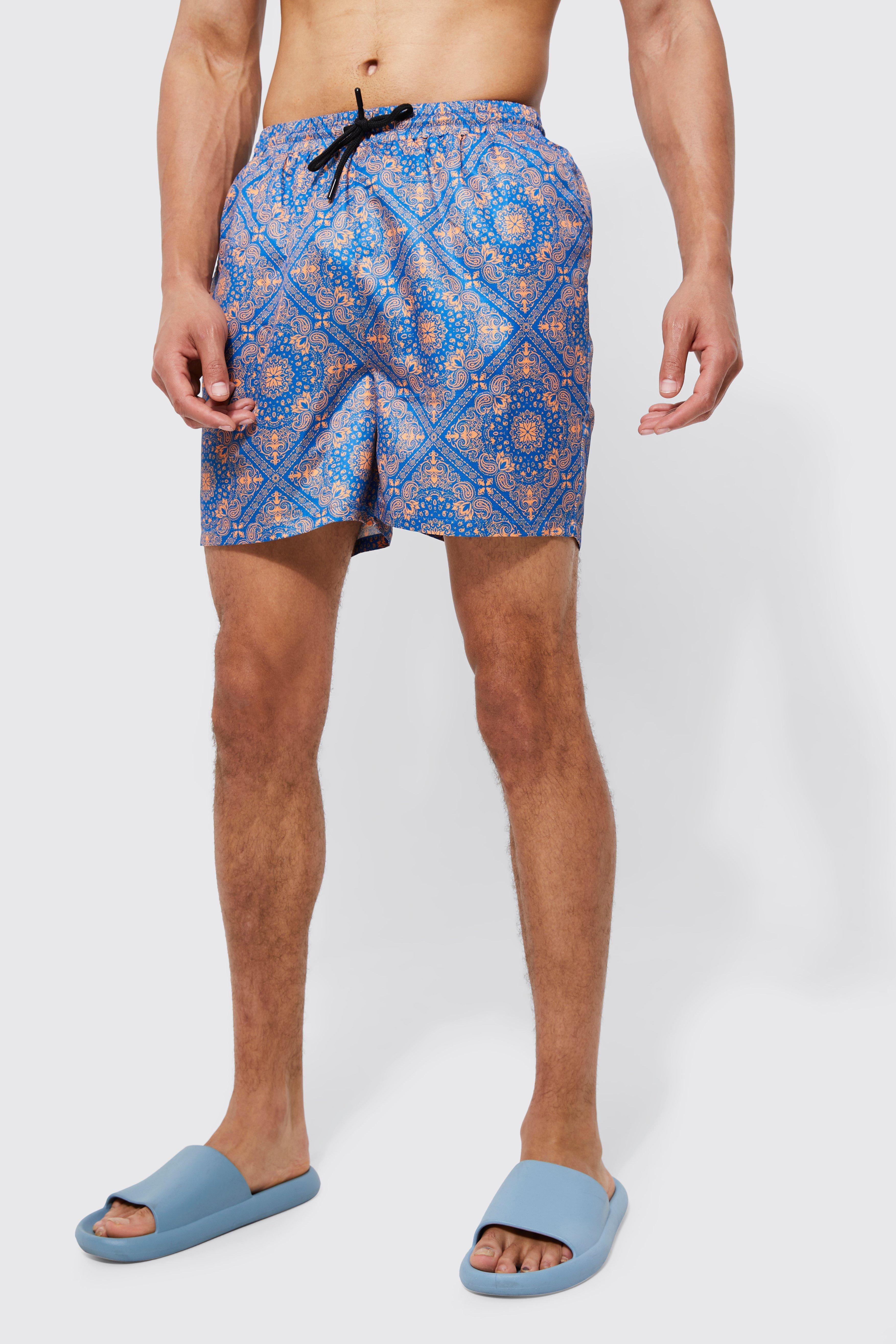 Tall Short Length Bandana Swim Trunks | boohooMAN USA Product Image