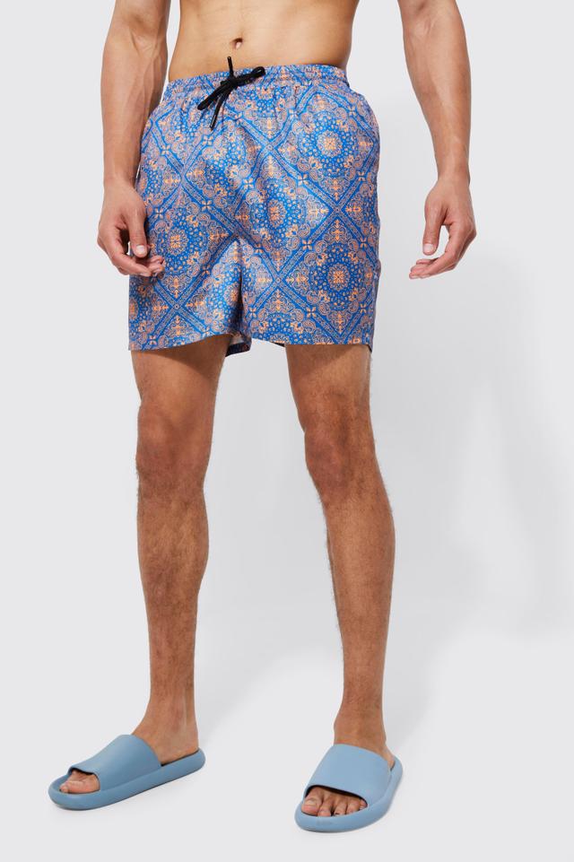 Tall Short Length Bandana Swim Trunks | boohooMAN USA Product Image