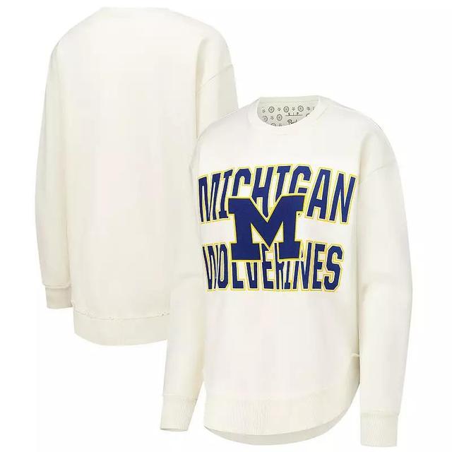 Womens Pressbox Cream Michigan Wolverines Poncho Fleece Crew Sweatshirt Product Image