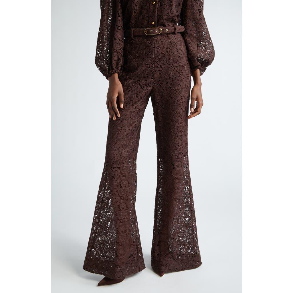 Illustration Flared Guipure Lace Trousers In Chocolate Product Image