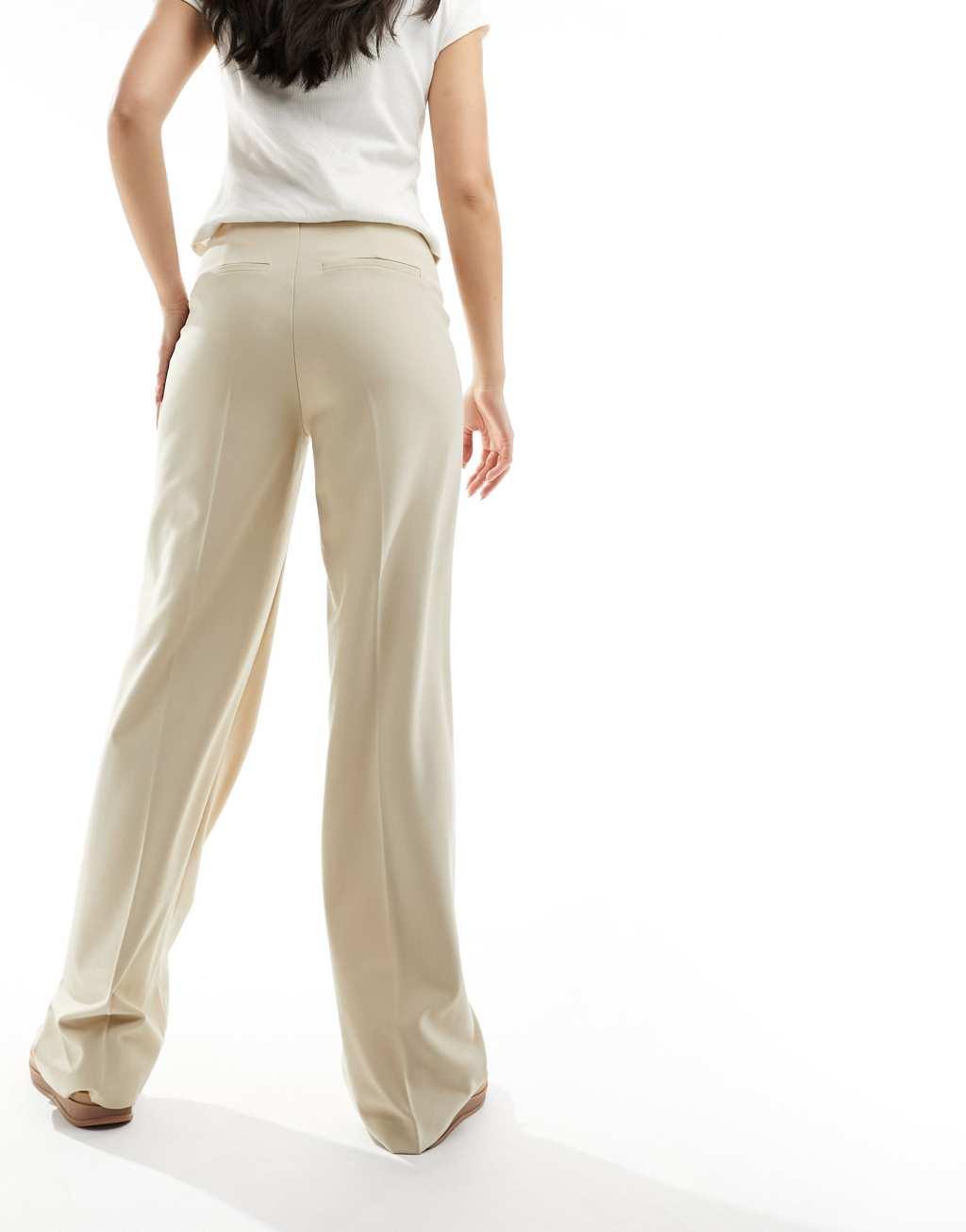 Pull&Bear high waisted tailored pants in beige Product Image