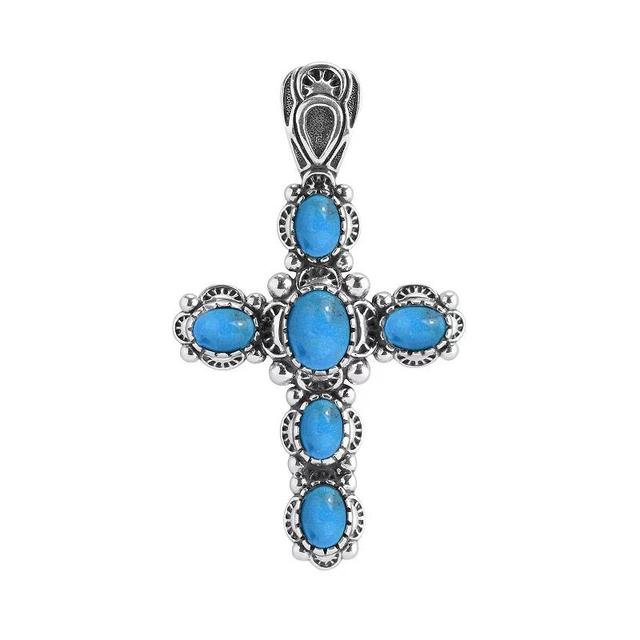 Southwest Spirit Sterling Silver and Turquoise Cross Pendant, Womens Product Image