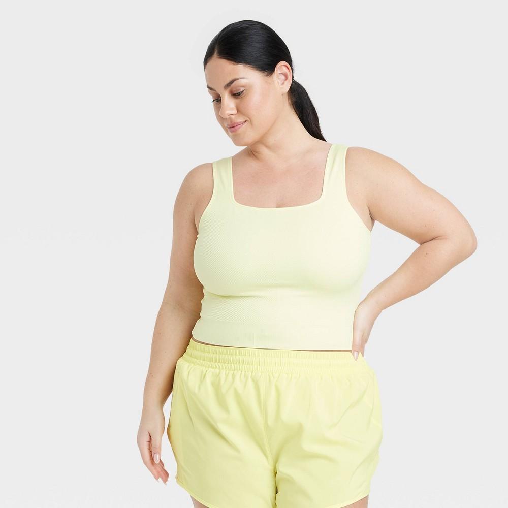 Womens Seamless Square Neck Cropped Tank Top - All In Motion Light Yellow 4X Product Image