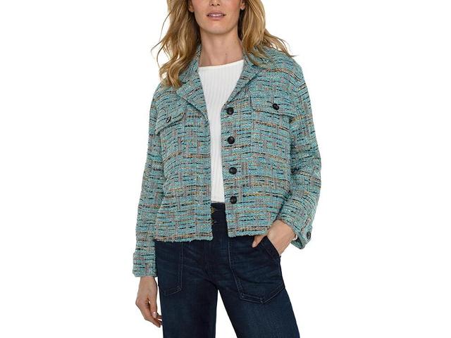 Liverpool Los Angeles Button Front Boxy Shacket Woven Boucle (Ocean Boucle) Women's Jacket Product Image